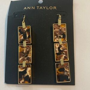 Ann Taylor Brown Tortoise Drop Earrings, New